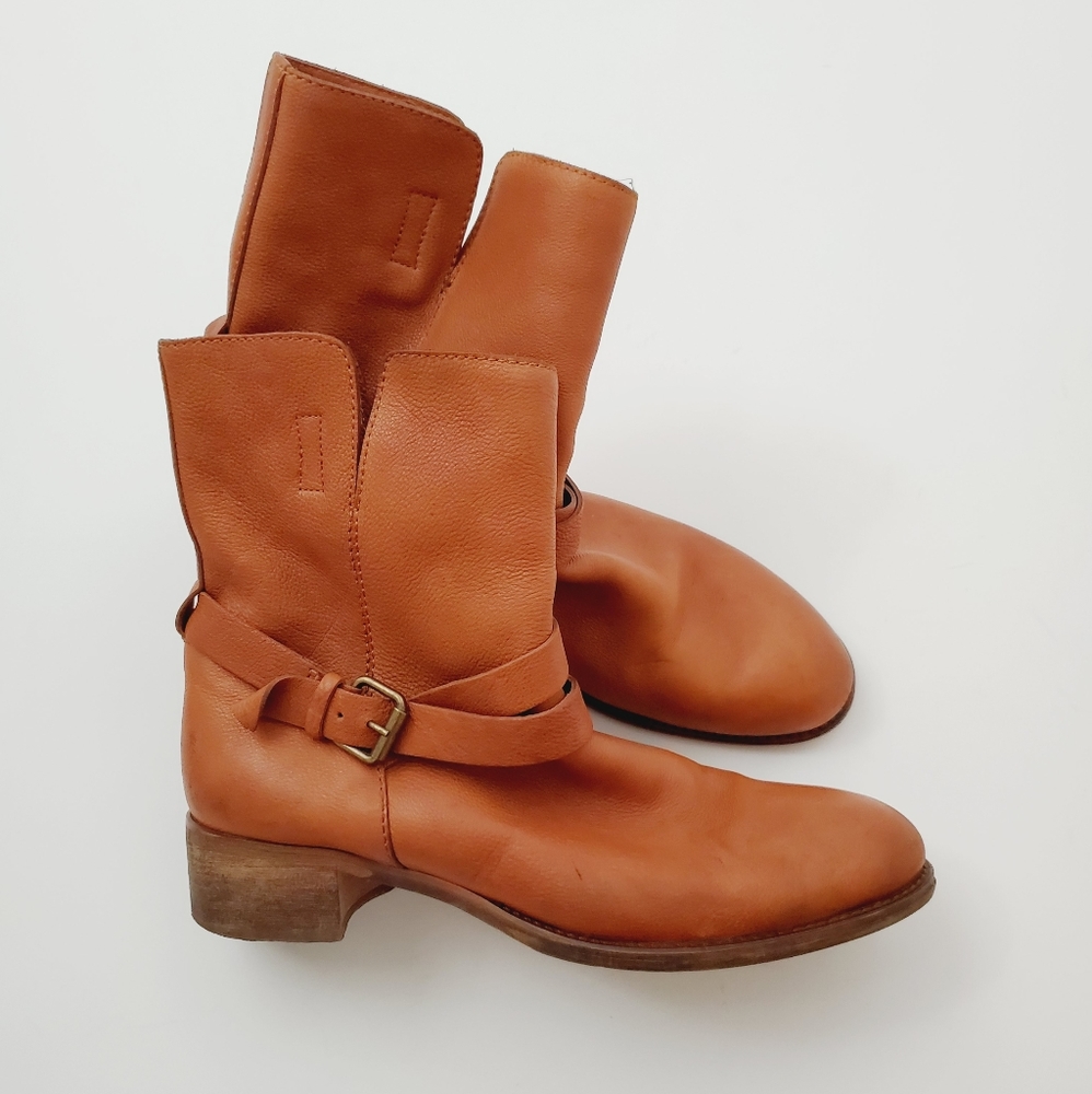 J.Crew Cognac Tan Brown Leather Pull-on Boots